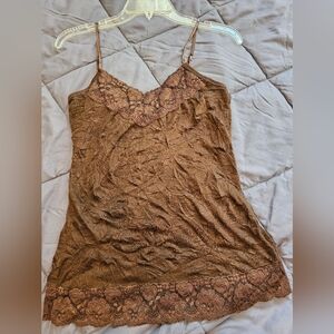 Brown Lace Trim Cami Tunic Top
